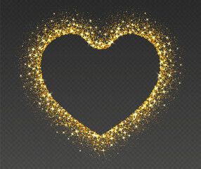 Wall Mural - heart glitter frame, golden sparkle border, shiny sequins texture, luxury valentines day design. vec