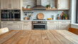 © D.Kaminsky - Empty wooden surface on blurred background of modern kitchen