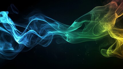 Leinwandbilder - An artistic composition of colorful smoke trails dancing in the air, with a gradient of colors from blue to green, set against a black background.