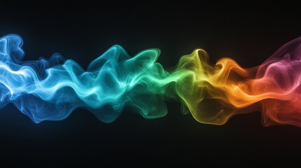 Leinwandbilder - An artistic composition of colorful smoke trails dancing in the air, with a gradient of colors from blue to green, set against a black background.