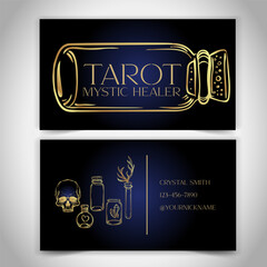 Fortune teller, human design, spiritual coach, mystic healer business card design template. Vector illustration. Magic.