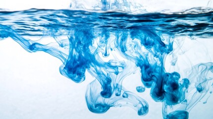 Aufkleber - Blue ink dropping into clear water, creating swirling patterns and abstract shapes
