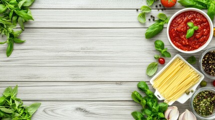 This dish features spaghetti tossed in vibrant tomato sauce, beautifully plated in a white bowl, highlighting the rich colors against a rustic wooden background