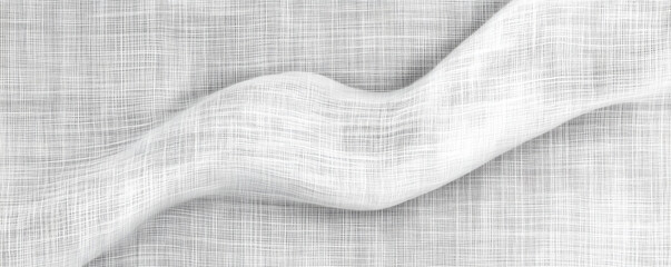 Seamless subtle white linen textile transparent background texture overlay. Abstract cloth fabric grayscale displacement, bump or height map. Simple panoramic banner wallpaper pattern. 3D rendering.