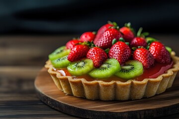 Wall Mural - Fresh Fruit Tart with Kiwi and Strawberries