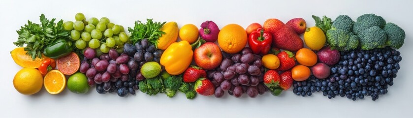 Wall Mural - Aging gracefully with healthy foods, a composition of antioxidants-rich fruits and vegetables, isolated on white background