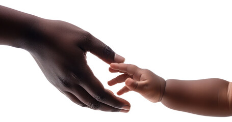 Sticker - PNG Black mother with baby hand finger white background togetherness.