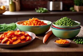 colorful pet bowls overflowing nutritious tasty ingredients happy healthy pets, vibrant, food, meal, dish, freshness, nutrition, diet, animal, gourmet