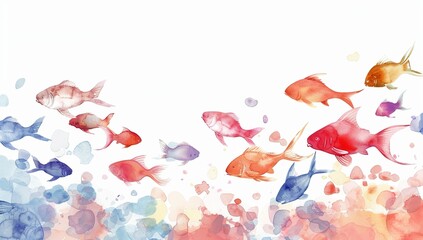 Vibrant Koi Fish in Watercolor with Soft Blue and Orange Tones