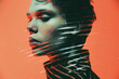 © ADDICTIVE STOCK - Modern portrait with abstract red and black stripes overlay
