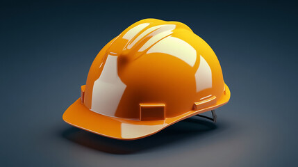 This 3D realistic illustration features a protective yellow helmet, designed for workers in various fields such as industry, construction, service, engineering, and architecture. The helmet is rendere