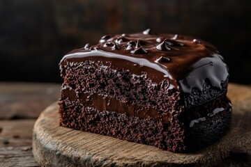 Poster - Chocolate Cake with Icing on Wood