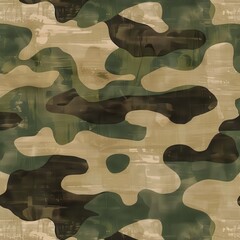 Camouflage pattern in traditional green, brown, and tan for a rugged and adventurous look. 