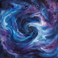 Wall Mural - Swirling galaxy pattern with deep blues, purples, and sparkling stars, creating a cosmic effect. 