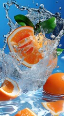 Wall Mural - Fresh Orange Slices Splashing in Water