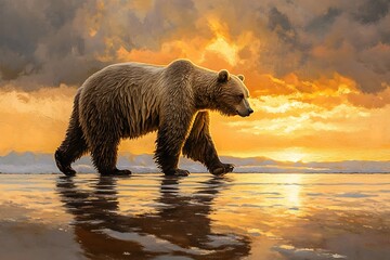 Canvas Print - brown bear in the lake