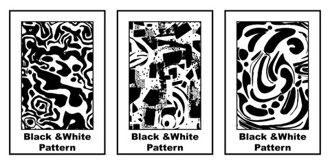 Wall Mural - Set of 3 Abstract black and white pattern. For use in graphics. Minimalist illustration for printing on wall decorations