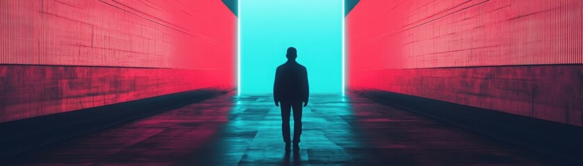 Wall Mural - digital art installation in a futuristic environment, depicting the journey from sadness to awarenes