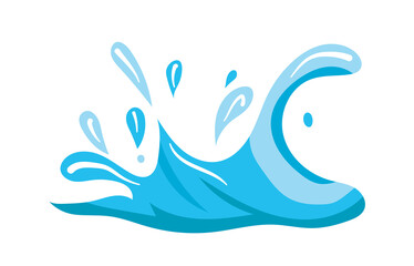 Fototapete - This flat vector illustration features a blue wave with splashes in a vibrant and dynamic style the ocean wave design includes clear blue water and splashing drops perfect for seaside themes