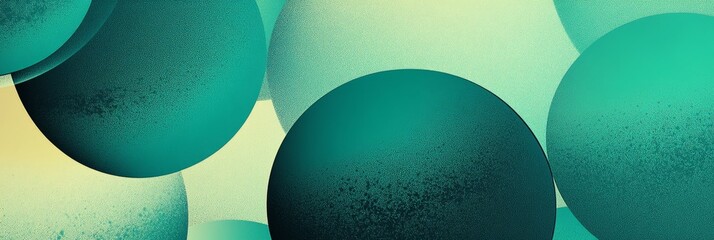 Wall Mural - Retro geometric spheres in grainy green-teal gradient with film noise texture