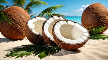 Two Coconuts on Sandy Beach