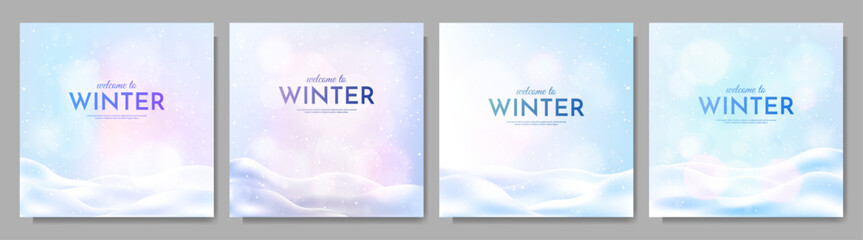 Wall Mural - vector illustration. flat landscape. snowy background. snowdrifts. snowfall. clear blue sky. blizzar