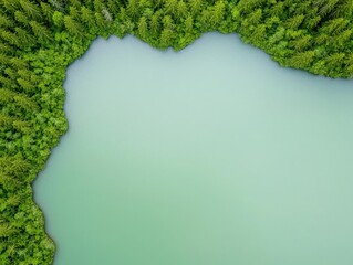 Wall Mural - A lake shaped like the continents of the world amidst pristine nature, symbolizing ecological balance, creative landscape.