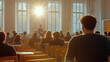 © Lizbond - Students listening attentively to a lecturer during a morning class with sunlight streaming in