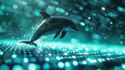 Canvas Print - Dolphin Leaping Through Digital Data