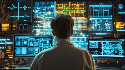 Futuristic Control Room: Advanced Technology and Data Analysis