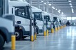 © igor - Electric trucks at charging stations in warehouse