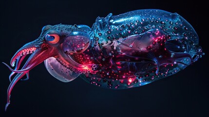 Canvas Print - Glowing Squid in Blue and Red