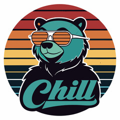 
Vintage Sunset Bear Chill T-Shirt Design
