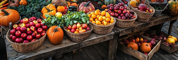 Wall Mural - The farmers market stand overflows with colorful baskets filled with fresh apples and seasonal produce, attracting shoppers eager for healthy choices and local flavors