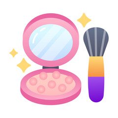 Poster - Blush on kit with brush, flat icon 