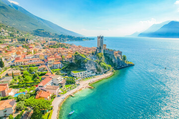 Wall Mural - View of the Scaliger Castle of Malcesine. Malcesine, Lake Garda, Italy