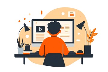 a line icon of a person watching a video on a computer screen, representing the concept of video mar