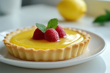 Canvas Print - Lemon Tart with Raspberries