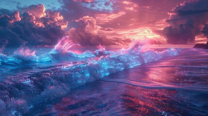 Sticker - Magical Ocean Sunset with Glowing Waves