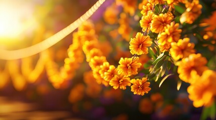 Vibrant marigold flowers bloom in sunlight, creating a stunning garden view filled with warmth and color.