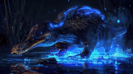 Canvas Print - Mystical Platypus Illuminated by Blue Light