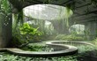 © AZ Studio - A serene blend of ancient plants and modern architecture in a futuristic botanical garden