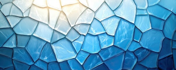 Wall Mural - Stained glass: A complex web of interlocking star shapes in shades of blue and white, creating a frosty effect.