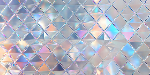 Sticker - Seamless holographic iridescent silver diamond birthday background texture. Trendy reflective cyberpunk metallic mirror foil pattern with rainbow prism light effect. Retro 80s vaporwave 3D rendering.