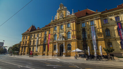 Canvas Print - A view of the Museum of Arts and Crafts timelapse hyperlapse in Zagreb during the day. Croatia