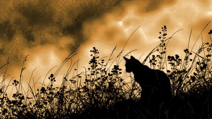 Canvas Print - Silhouette of a cat sitting on the edge