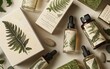 © AZ Studio - Natural skincare products with botanical illustrations of ancient flora displayed attractively among green leaves
