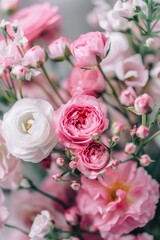 Wall Mural - Pink and white flowers in soft focus, floral beauty concept. Background with copy space 