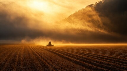 Wall Mural - Serene Morning Solitude in the Misty Landscape