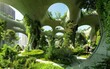 © AZ Studio - Urban green space revitalized with prehistoric flora creating a harmonious blend of nature and modern architecture
